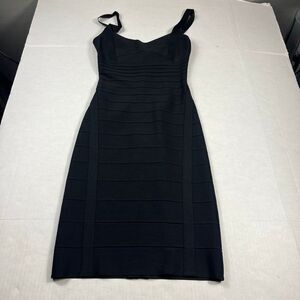 Herve Leger Sculpt Knit Bodycon Dress Black Sleek Stretch Knit Shaping SMALL